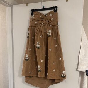 Brown Floral Embroidered Women's Dress